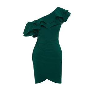 Trendyol Emerald Green Single Sleeve Frilly Elegant Evening Dress