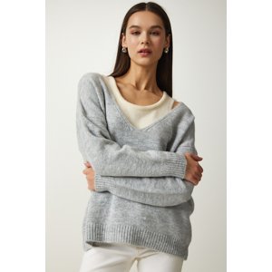 Happiness İstanbul Women's Gray Undershirt Soft Textured Double Knitwear Sweater