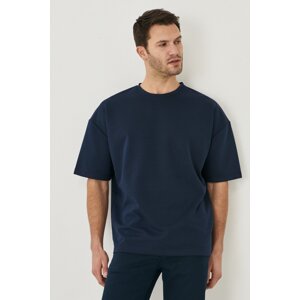 AC&Co / Altınyıldız Classics Men's Navy Blue Daily Comfortable Round Neck Short Sleeve Oversize Sweatshirt
