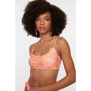 Trendyol Pink Floral Pattern U-Neck Bikini Top