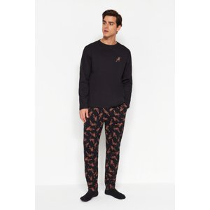 Trendyol Black Regular Fit Printed Knitted Pajama Set