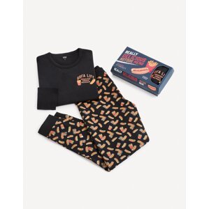 Černé pánské vzorované pyžamo v dárkovém balení Celio Hot Dog