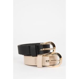 DEFACTO Women's Oval Buckle Faux Leather 2-Piece Classic Belt