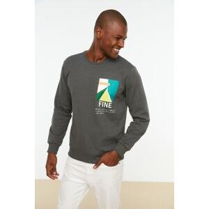 Trendyol Anthracite Men's Regular/Real fit Crewneck Long Sleeve Printed Sweatshirt