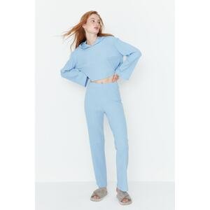 Trendyol Light Blue Hooded Ribbed Knitted Pajamas Set