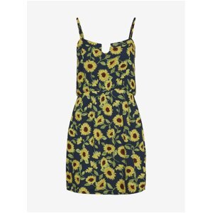 Žluto-modré květované krátké šaty na ramínka Noisy May Sunflower - Dámské