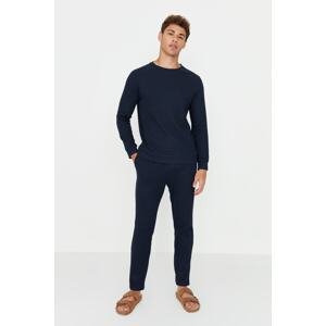 Trendyol Men's Navy Blue Regular Fit Waffle Knitted Pajamas Set.