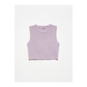 Dilvin 10172 Crew Neck Knitwear Crop-lilac M.