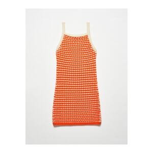 Dilvin 90115 Thick Textured Sweater Dress-orange