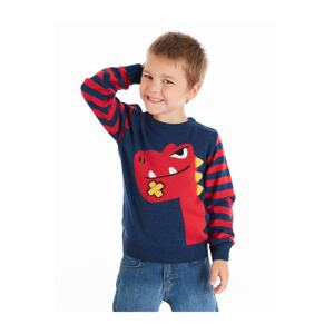 Denokids The Mischievous Dinosaur Navy Blue Boy Knitwear Sweater
