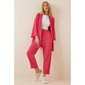 Happiness İstanbul Women's Dark Pink Kimono and Pants Knit Set