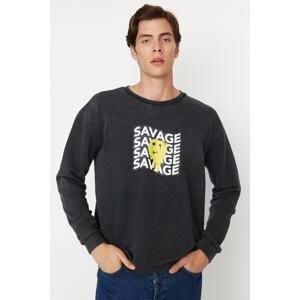 Trendyol Anthracite Men's Relaxed Fit Crewneck Collar Faded/Faded Effect Sweatshirt