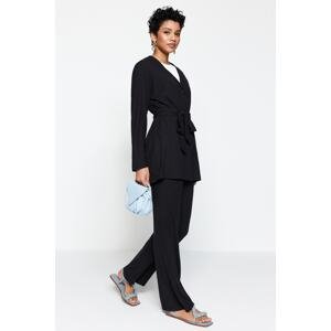 Trendyol Black Knitted Tunic-Pants Set with Fastening Detail in the Front