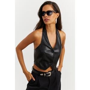 Cool & Sexy Women's Black Faux Leather Crop Vest NH41