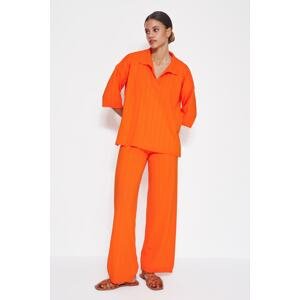 Trendyol Orange Basic Corded Knitwear Top and Bottom Set