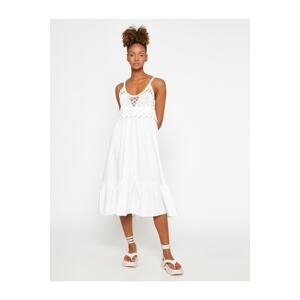 Koton Crochet Detailed Midi Dress with Straps and Ruffles.