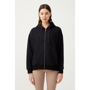 LOS OJOS Women's Black Oversized Hooded Rack Zipper Knitted Sweatshirt.