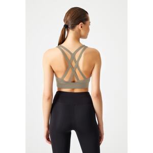 LOS OJOS Khaki Support Back Detailed Covered Sports Bra