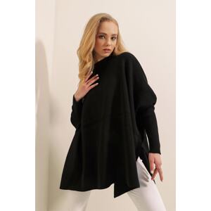 Bigdart 15783 Slit Poncho Sweater - Black