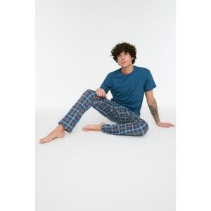 Trendyol Navy Blue Plaid Knitted Pajamas Set