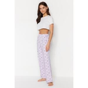 Trendyol fialové bavlněné pletené pyžamové kalhoty s hvězdným vzorem