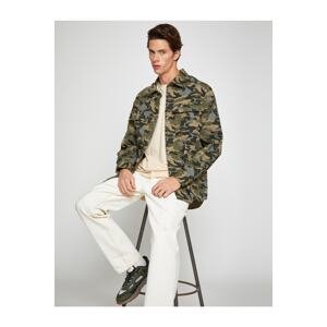 Koton Camouflage Shirt Jacket Pocket Detailed Classic Collar