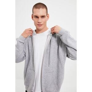 Trendyol Gray Men's Basic Oversize Fit Zippered Hooded Thick Sweatshirt-cardigan