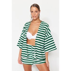 Trendyol Green Striped Belted Mini Knitted Kimono & Caftan