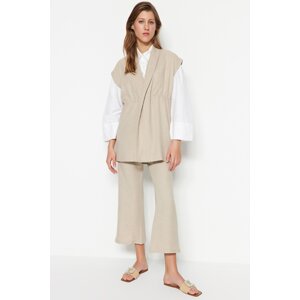 Trendyol Cream Piecing Linen Look Kimono-Pants Set