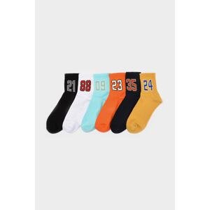 Trendyol Men's Multi Color 6 Pack Cotton Number Pattern College-Tennis-Medium Size Socks