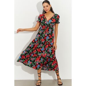 Cool & Sexy Women's Multi-Floral Double-breasted Crepe Midi Dress