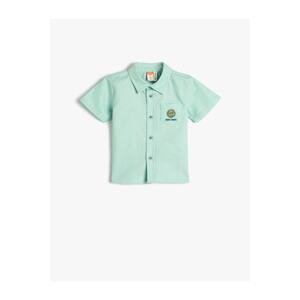 Koton Linen Blend Shirt Short Sleeve Pocket Embroidered Detailed
