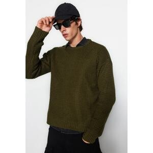 Trendyol Khaki Men's Oversize Fit Wide fit Crew neck Textured Basic Knitwear Sweater