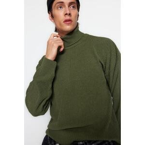 Trendyol Men's Khaki Oversize Fit Wide Fit Turtleneck Basic Sweater
