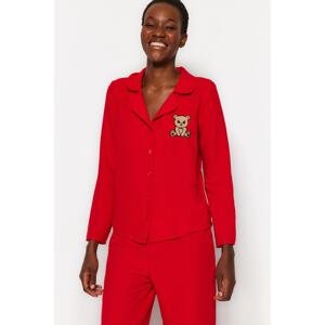 Trendyol Red Embroidered Shirt-Pants Woven Pajama Set
