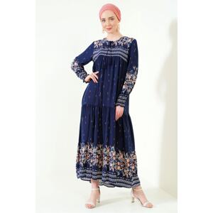 Bigdart 2175 Patterned Hijab Dress - Navy Blue