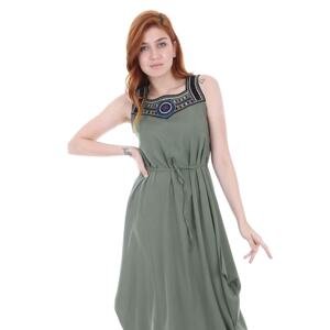 Bigdart 1512 Dress With Embroidery On The Front - Khaki