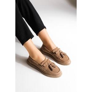 Marjin Women's Genuine Leather Loafers Casual Shoes Suma tan Suede