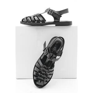 Marjin Women's Genuine Leather Lightweight EVA Sole Daily Sandals, Black Kesva.