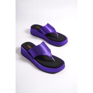 Capone Outfitters Capone Flat Heeled Flip Flops Comfort Satin Fashion Lilac Women's Slippers
