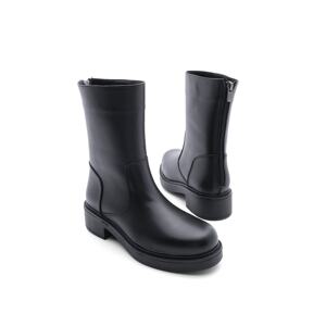 Marjin Women's Genuine Leather Zippered Daily Boots Erbes Black.