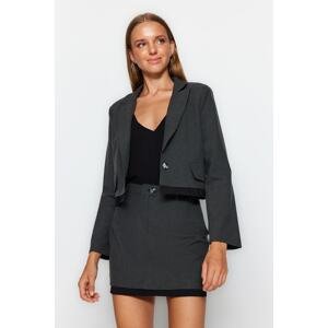 Trendyol Anthracite Premium Crop Lining Detailed Woven Blazer Jacket