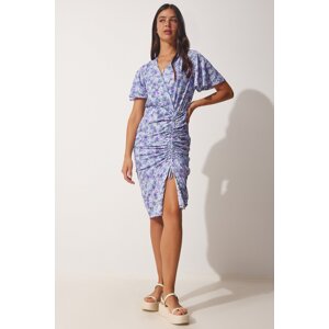 Happiness İstanbul Women's Lilac Floral Wrapped Collar Summer Dress
