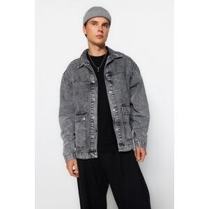 Trendyol Men's Gray Regular Fit Denim Jacket with Snap Fastener.