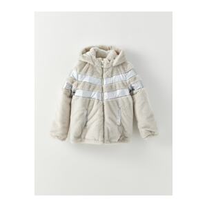 LC Waikiki Girls' Jacket with Faux Shearling Detailed with a Hood.