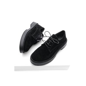 Marjin Women's Oxford Shoes with Lace-up Masculine Casual Shoes Tisat Black Suede.
