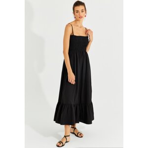 Cool & Sexy Women's Black Gimped Strap Midi Dress