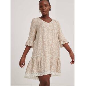 Beige flared dress with Blue Shadow lace