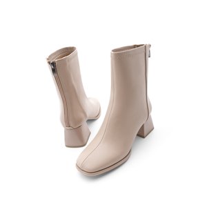 Marjin Women's Heeled Boots Flat Toe Zippered At The Back Naïs Beige.