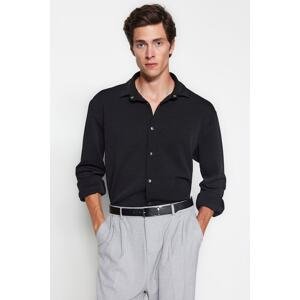 Trendyol Men's Black Regular Fit Label Detailed Snap Closure Knitted Stretchy Comfy Shirt